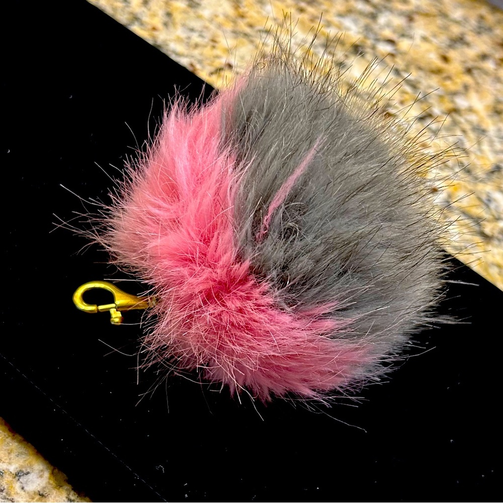 JCrew Pink & Gray Pom Pom Keychain or bag charm
